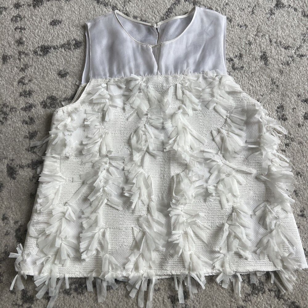 Hunter‎ Bell Womens White Sleeveless Top Mesh Frayed Decor